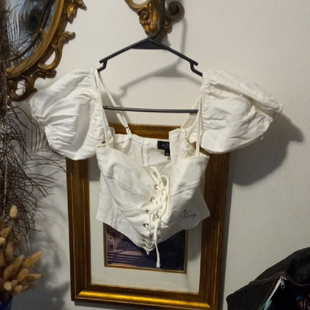 Corset Cropped Cold Sholder Top - Picture 1 of 7